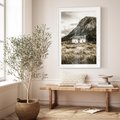 Plakat bez ramy 30x40 - Biały Domek w Sepii: Wiejski Urok - domek w górach, kolory sepii