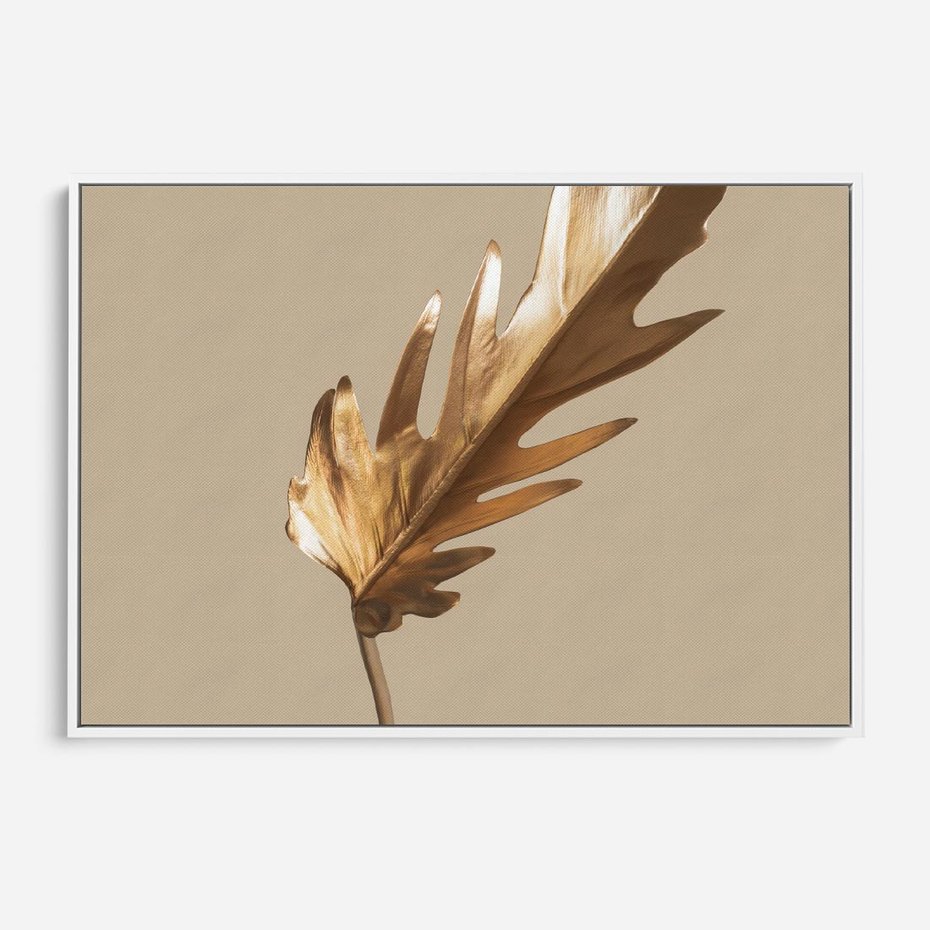 Obraz w ramie 70x50 - Piękno w Detalu - złoty, liść - rama biała