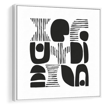 Obraz w ramie 50x50 - Taniec Dziwacznych Kresek - minimalistyczny plakat, czarno biały - rama biała