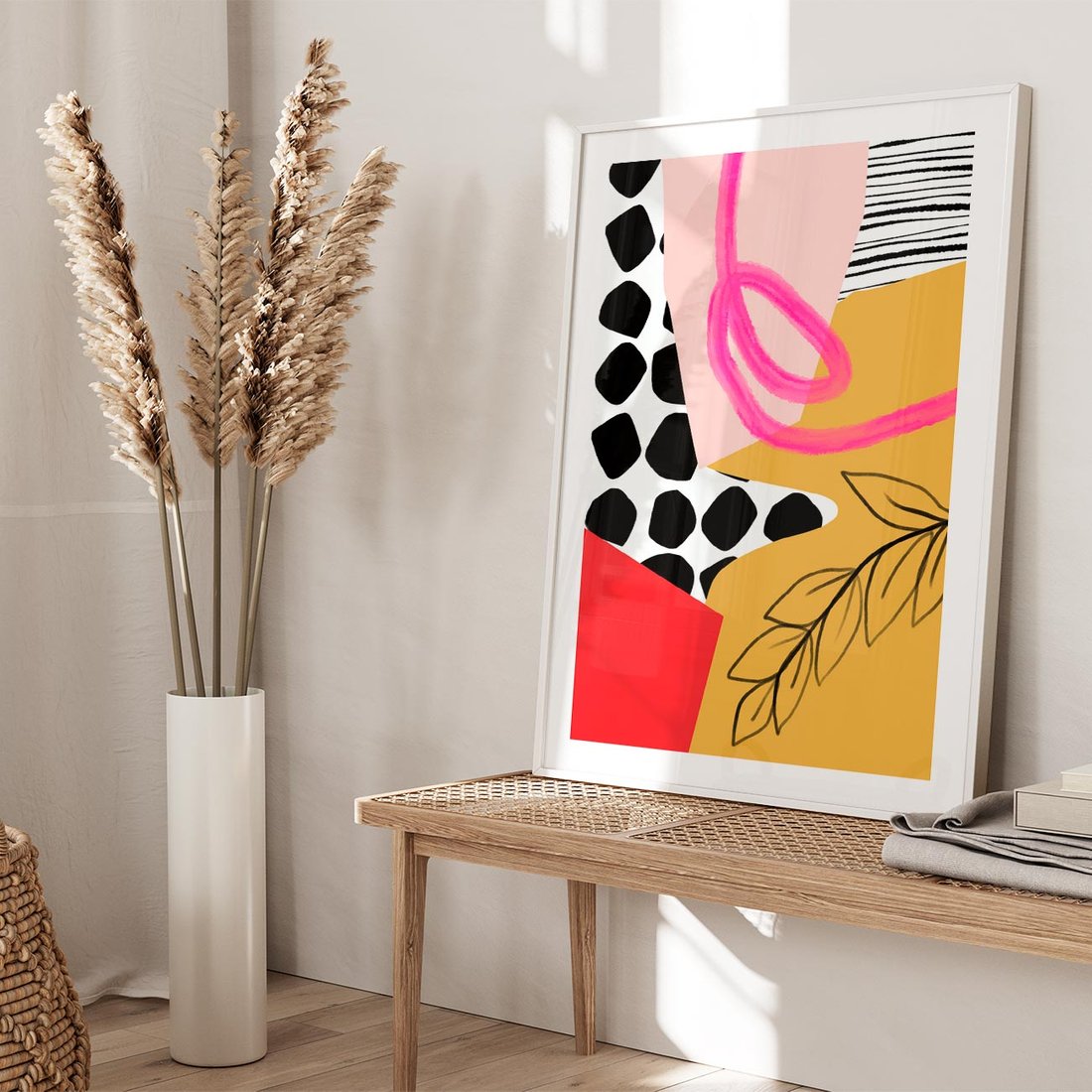 Plakat w ramie 50x70 - Księga Form i Plam - abstrakcyjna kompozycja, różne tekstury - rama biała