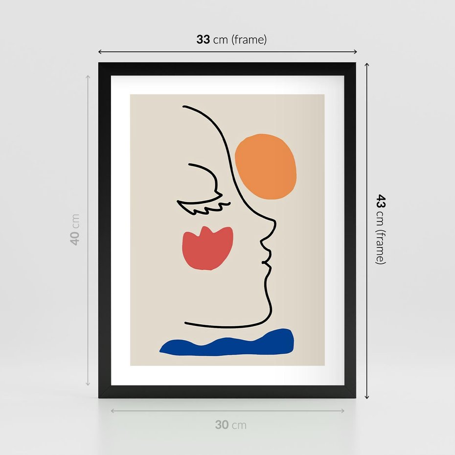 Plakat w ramie 30x40 - Taniec Przenikających Plam - abstrakcyjny obraz, przypomina twarz - rama czarna