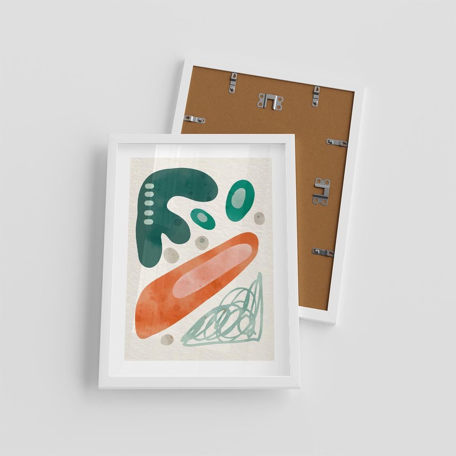 Plakat w ramie 30x40 - Podróżne Wizje - abstrakcyjne plamy, zielony - rama biała