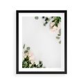 Plakat w ramie 40x50 - Kompozycja z Białych Róż i Eukaliptusa - kompozycja z białych kwiatów na białym tle, róże - rama czarna