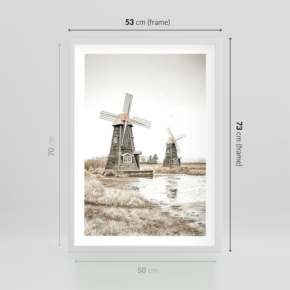 Plakat w ramie 50x70 - Wiejskie Młyny: Rustykalna Fotografia - młyny, rustykalna fotografia - rama biała