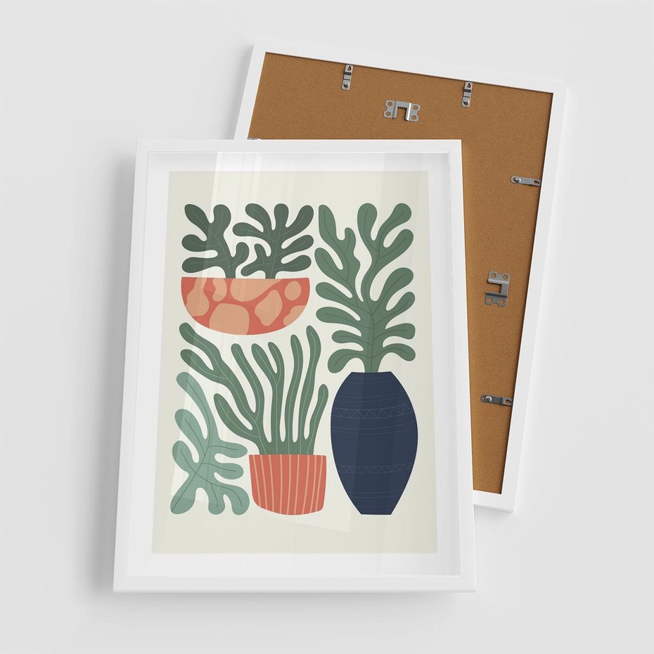 Plakat w ramie 50x70 - Abstrakcyjne Roślinne Formy - nowoczesna grafika, rośliny - rama biała