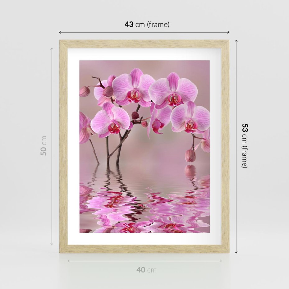 Plakat w ramie 40x50 - Relaksacyjne spa w otoczeniu storczyka - spa, storczyk - rama drewno