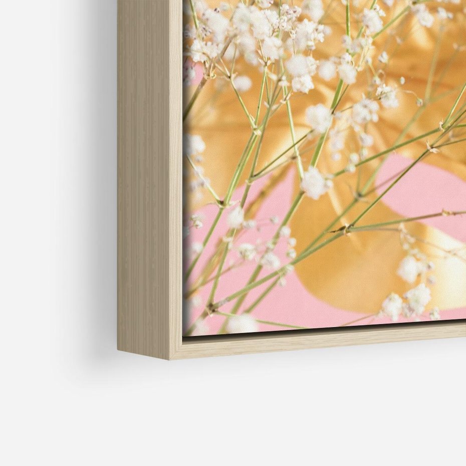 Obraz w ramie 80x80 - : Elegancja w Złocie - złote, liście - rama drewno