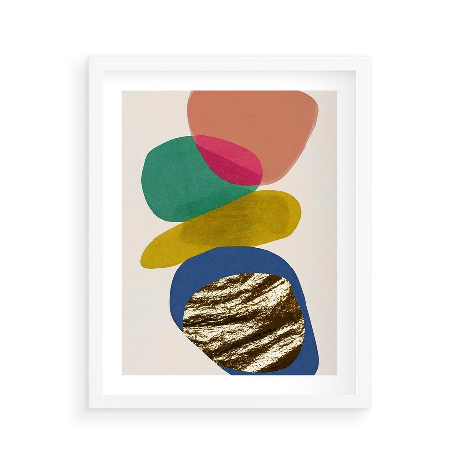 Plakat w ramie 40x50 - Kolorowe Przenikanie Kształtów - abstrakcyjne formy, obraz olejny - rama biała