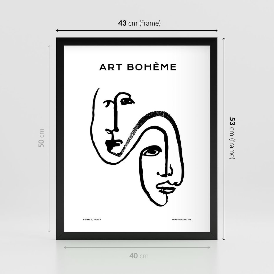 Plakat w ramie 40x50 - Rozbijające Granice Boho - boho sztuka, twarze - rama czarna