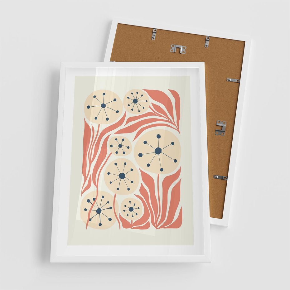 Plakat w ramie 50x70 - Impresje Harmonii - abstrakcyjne kwiaty, rośliny - rama biała