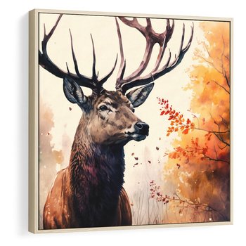 Obraz w ramie 80x80 - Jesienny Monarcha Lasu - grafika komputerowa, na podstawie obrazu - rama drewno