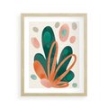 Plakat w ramie 40x50 - Harmonia bez Harmonii - akwarelowe abstrakcyjne kształty, zieleń i pomarańcz - rama drewno