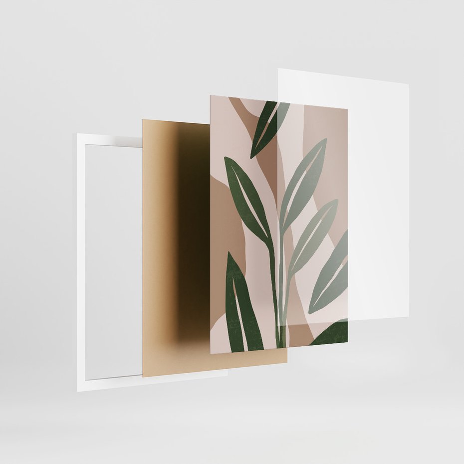 Zestaw obrazy w ramie 30x40 galeria - Liście, graficzne, boho - rama biała