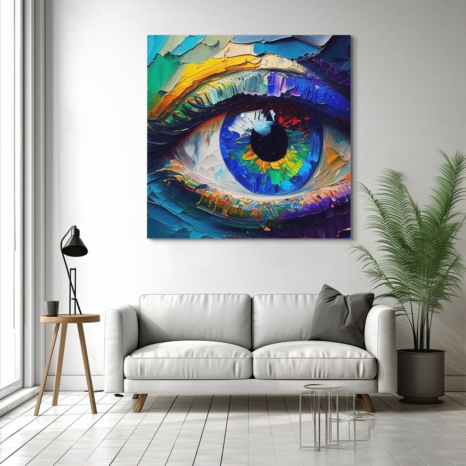 Obraz na płótnie 50x50 - Mistyka Tęczowego Oka - oko, obraz olejny