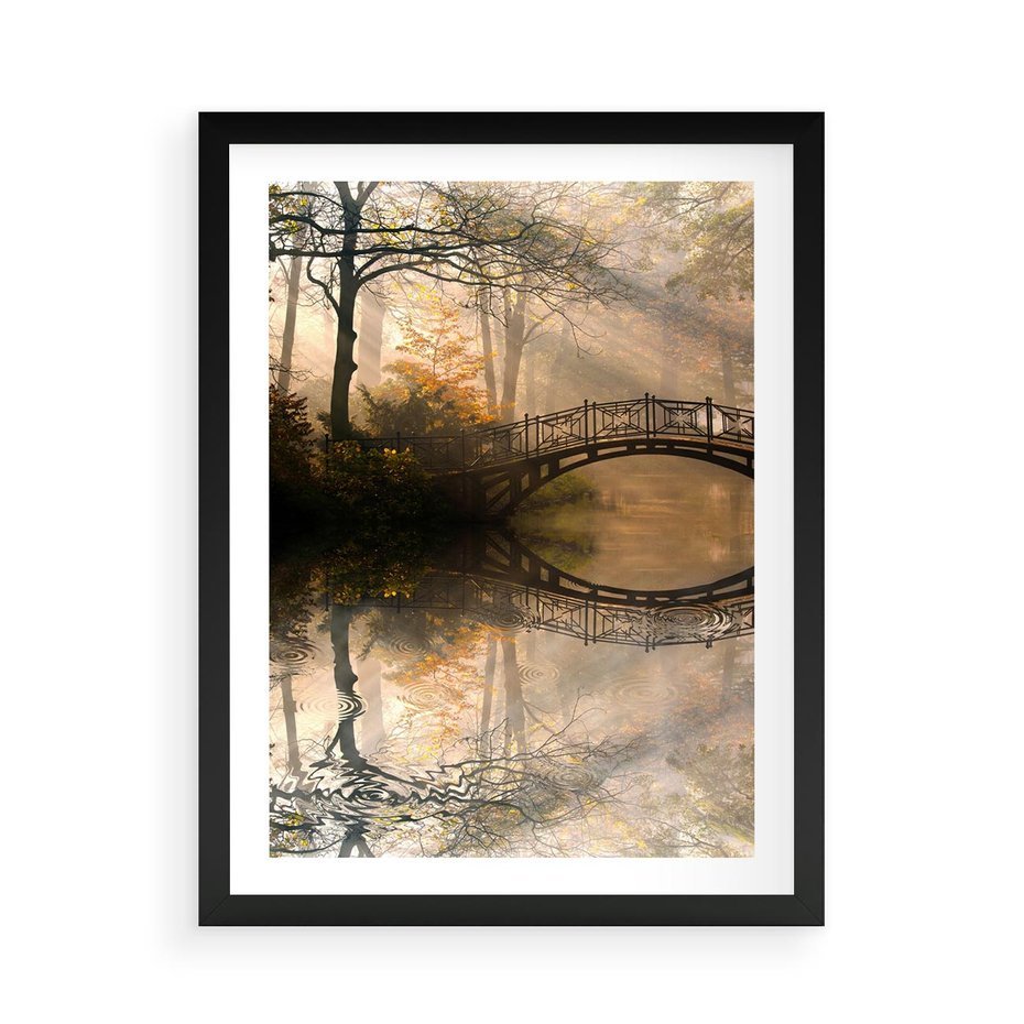 Plakat w ramie 50x70 - Romantyczny Mostek - mostek, romantyczny - rama czarna