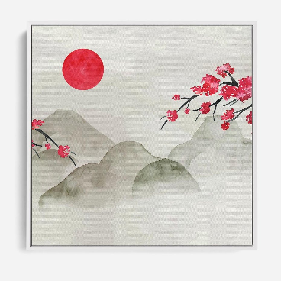 Obraz w ramie 50x50 - Harmonia Japandi - styl japandi, japonia - rama biała