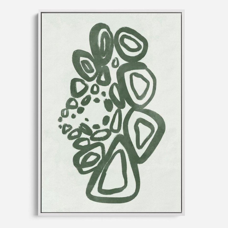 Obraz w ramie 50x70 - Migotliwe Widzenia Zieleni - zielona abstrakcja, zgaszona zieleń - rama biała