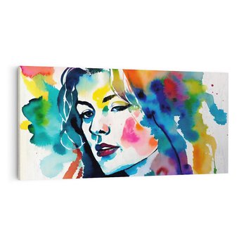 Obraz na płótnie 140x70 - Abstrakcyjna ekstaza barw - abstrakcyjny portret kobiety, szkic czarną kreską