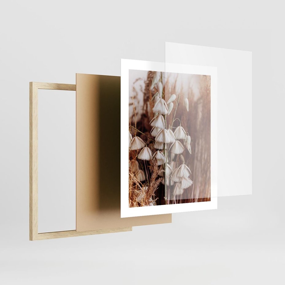 Plakat w ramie 40x50 - Boho Styl z Suchymi Trawami - suche trawy, bogo styl - rama drewno