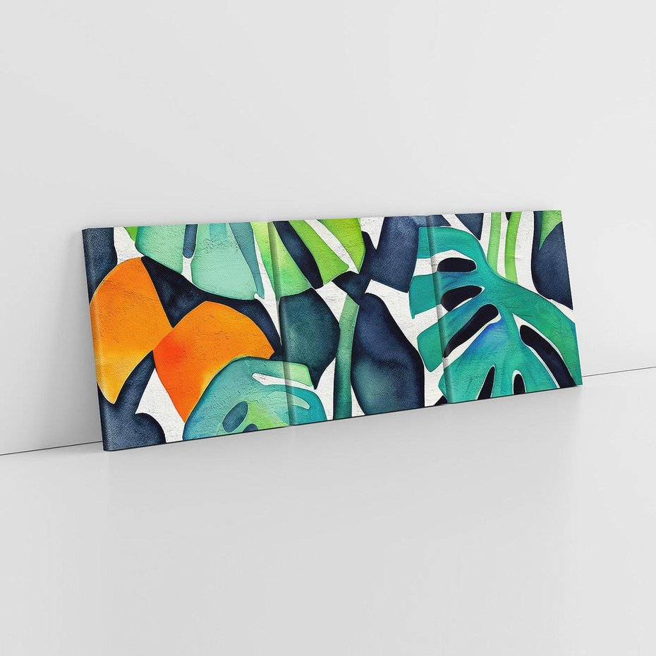 Obraz na płótnie 150x50 - Tropikalne Pragnienia - akwarela, liście tropikalne