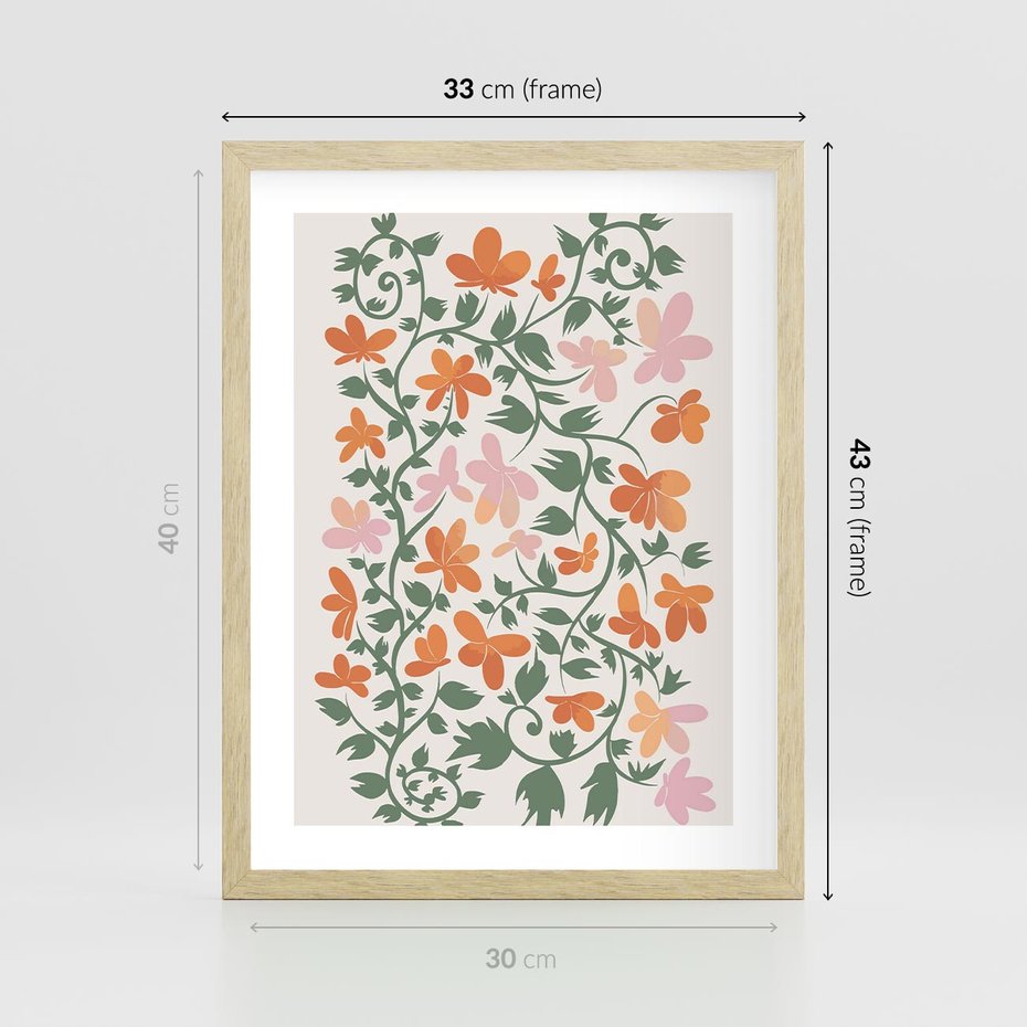 Plakat w ramie 30x40 - Kwiatowa Refleksja - kwiaty polne, plakat - rama drewno