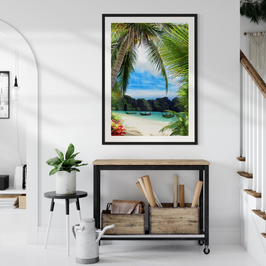 Plakat bez ramy 40x50 - Palmy tańczące na tropikalnej plaży - palmy, plaża