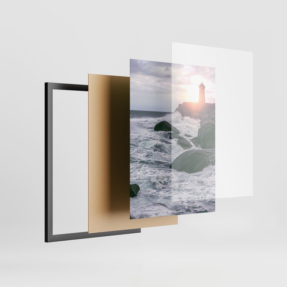 Zestaw obrazy w ramie 30x40 galeria - Morze, fale, latarnia, morska, zachód - rama czarna