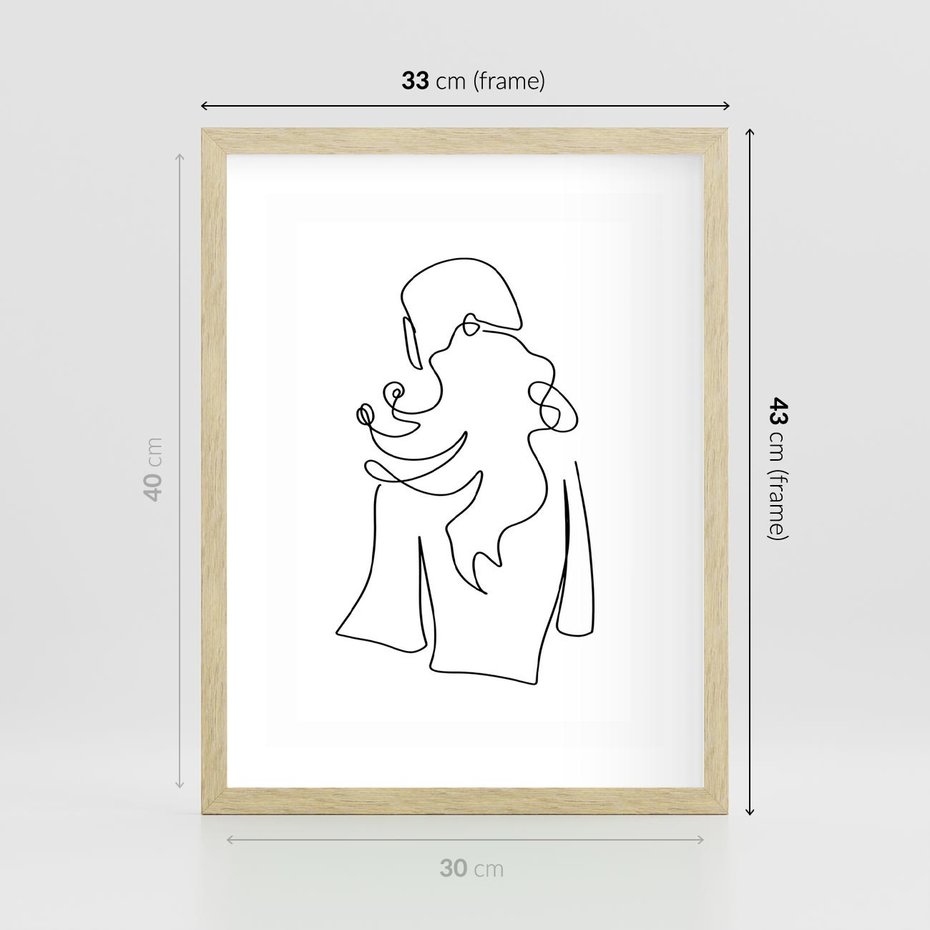 Plakat w ramie 30x40 - Zaklęte Linie - szkic kobiety, jedną linia - rama drewno