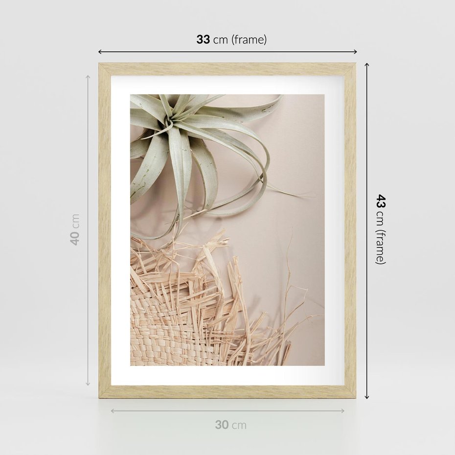 Plakat w ramie 30x40 - Aloes w Stylu Boho - kompozycja, wiklina - rama drewno