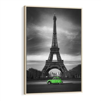 Obraz w ramie 70x100 - Paryskie Romantyczne Spotkanie - Eiffla, samochód - rama drewno