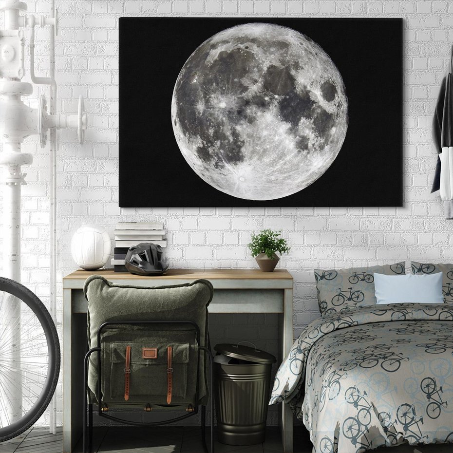 Obraz na płótnie 100x70 - Księżycowa Aura - zdjęcie, ogromny księżyc na czarnym tle