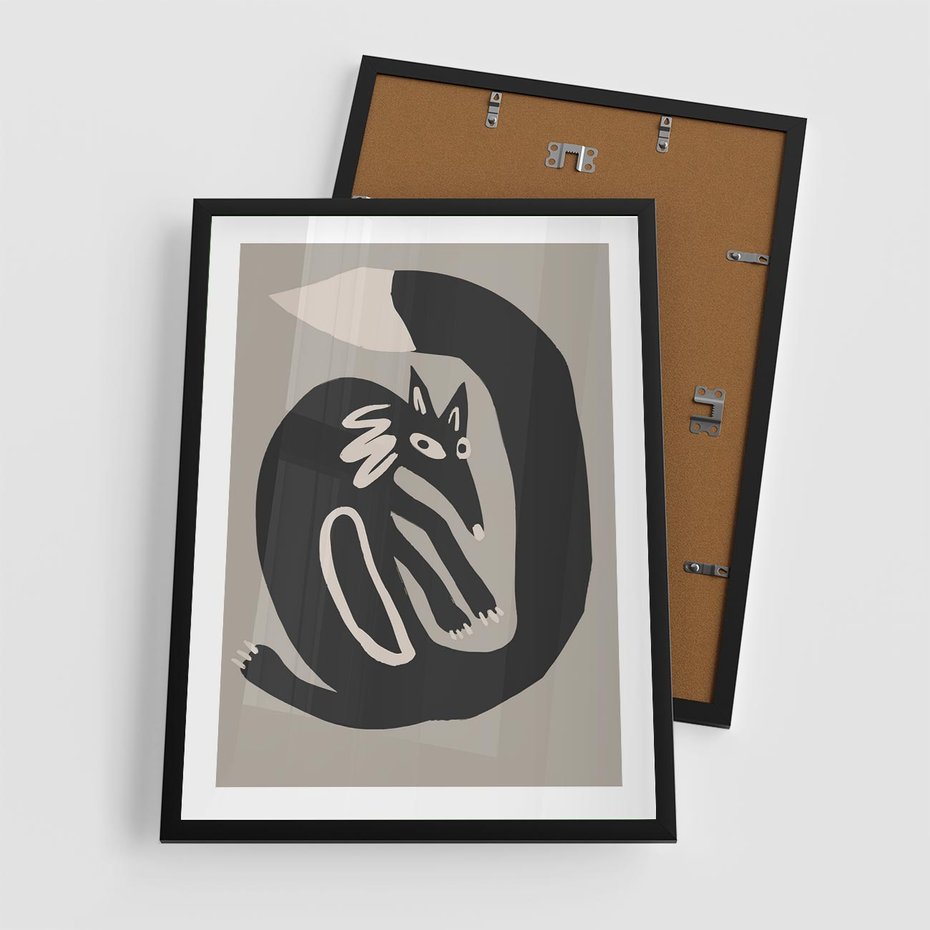 Plakat w ramie 50x70 - Migotliwe Echa Skandynawii - skandynawska sztuka, lis - rama czarna