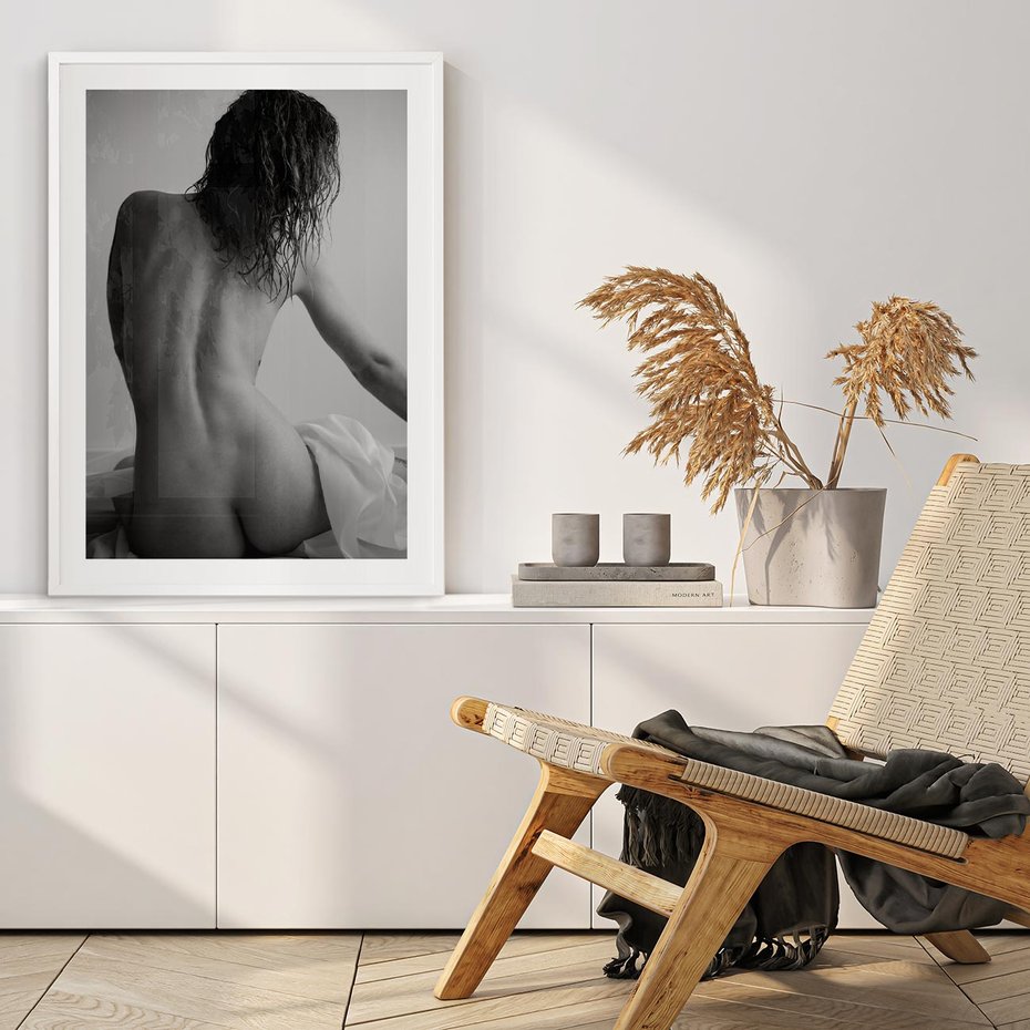 Plakat bez ramy 30x40 - Piękno o Poranku - czarno biała fotografia, akt kobiecy