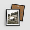 Plakat w ramie 40x50 - Ustronne Chatki w Górach - rustykalne domki w górach, sepia - rama czarna