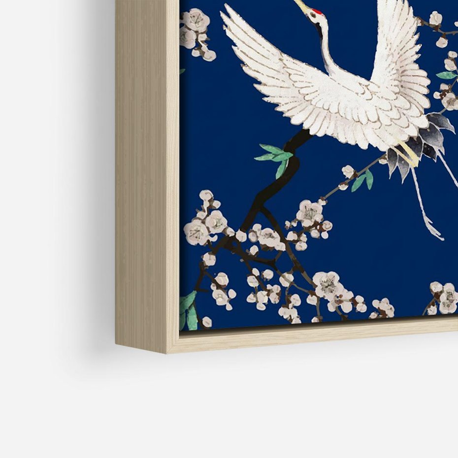 Obraz w ramie 70x50 - Japońskie Żurawie Indygo - sztuka japońska, japonia - rama drewno