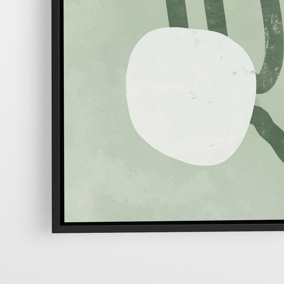 Obraz w ramie 50x70 - Spokojne Kształty Natury - zielona abstrakcja, zgaszona zieleń - rama czarna