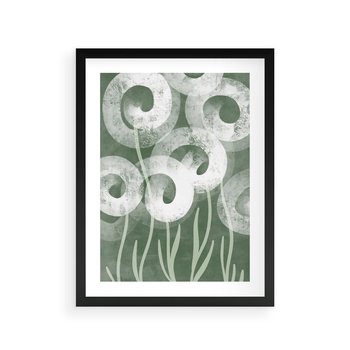 Plakat w ramie 40x50 - Spokojne Plamy Natury - zielony plakat, roślinne motywy - rama czarna