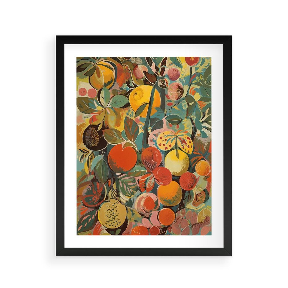 Plakat w ramie 40x50 - Księga Surrealnych Wyobrażeń - abstrakcyjny obraz owoców, jak picasso - rama czarna