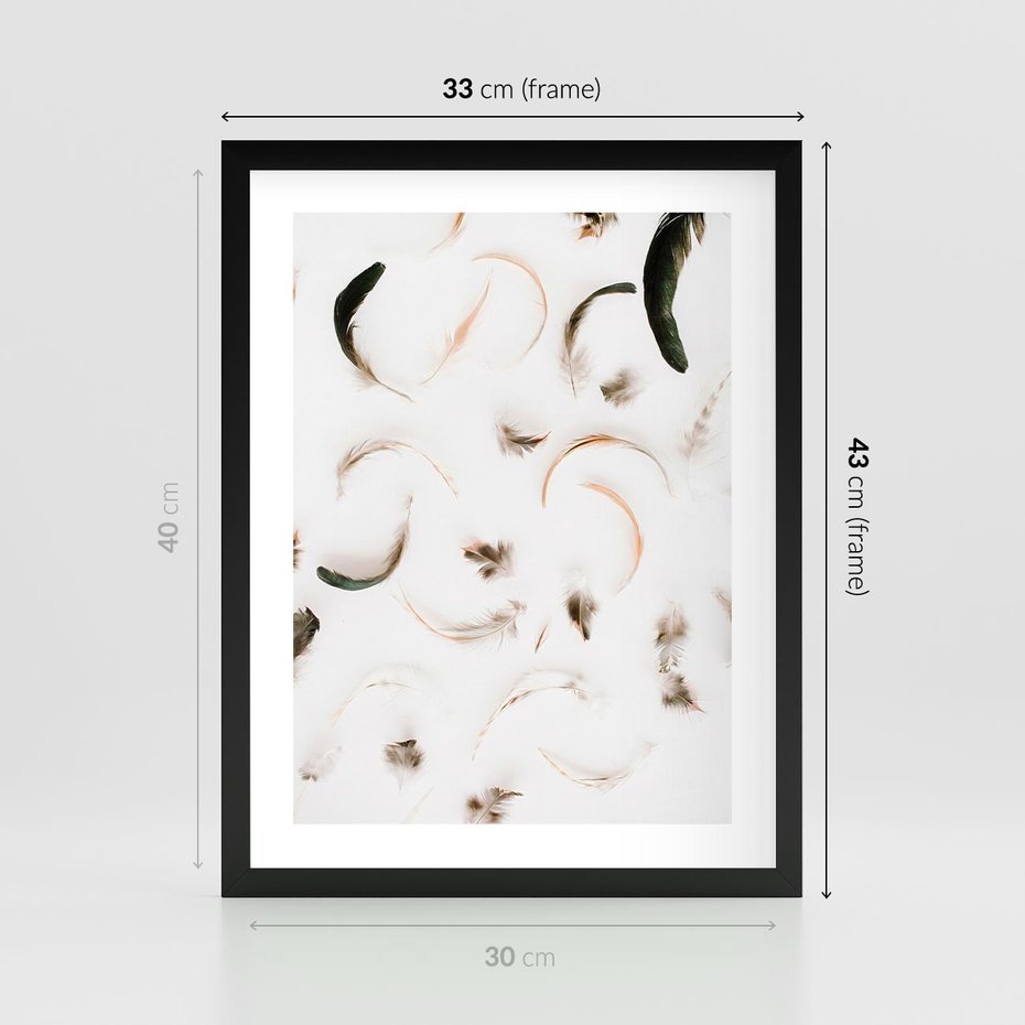 Plakat w ramie 30x40 - Kompozycja z Piór - pióra, kompozycja - rama czarna
