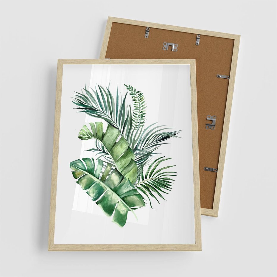 Plakat w ramie 50x70 - Piękno Złotej Rośliny - złote, liście - rama drewno