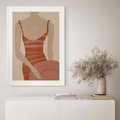 Plakat w ramie 30x40 - Kobiece Retro - minimalistyczny boho plakat, retro kobieta w stroju kąpielowym - rama biała