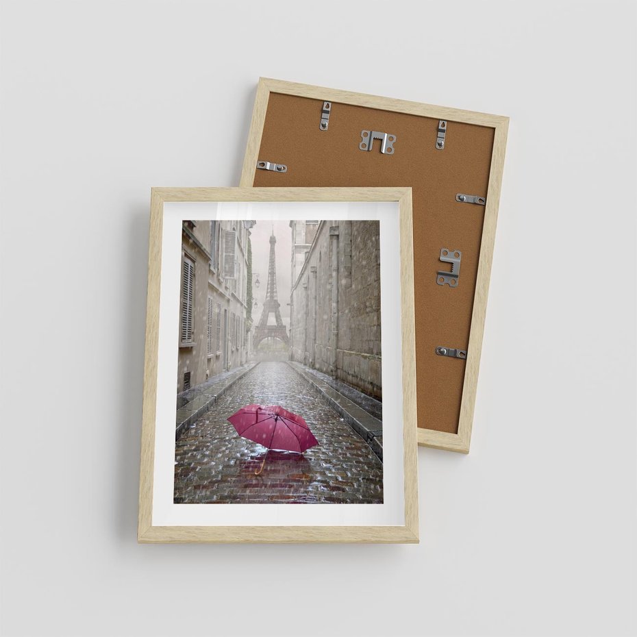 Plakat w ramie 30x40 - Francuska elegancja pod parasolem - Francja, parasol - rama drewno