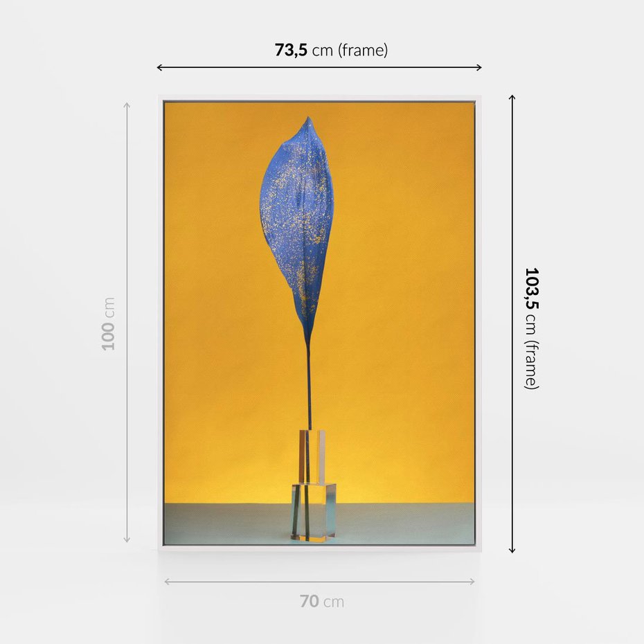 Obraz w ramie 70x100 - Niebiańskie liście - liść, liście - rama biała