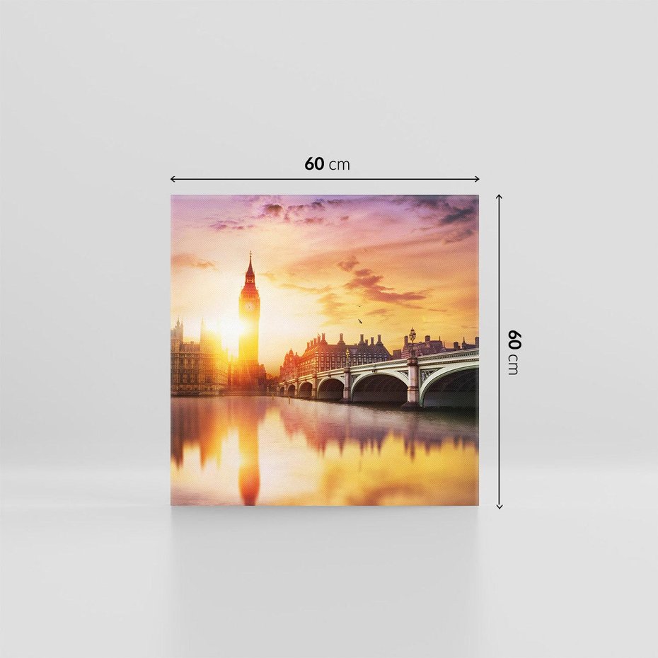 Obraz na płótnie 60x60 - Zachód słońca nad Big Benem i mostem - zachód, słońca