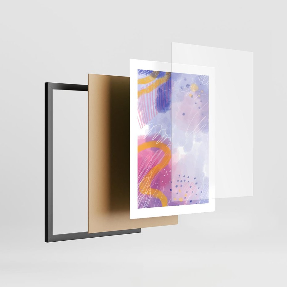 Plakat w ramie 30x40 - Migotliwe Wnętrza Kształtów - abstrakcyjny plakat, pastelowe kolory - rama czarna