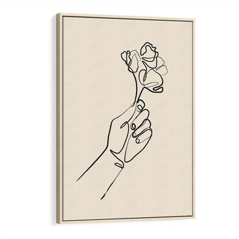 Obraz w ramie 50x70 - Szkic Kwiatu - kwiat w dłoni, szkic - rama drewno