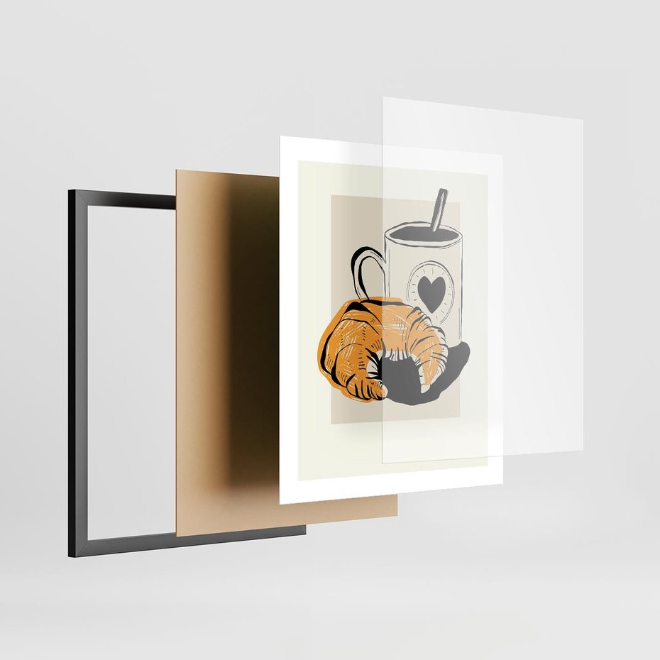 Plakat w ramie 40x50 - Śniadanie z Croissantem - grafika, croisant - rama czarna