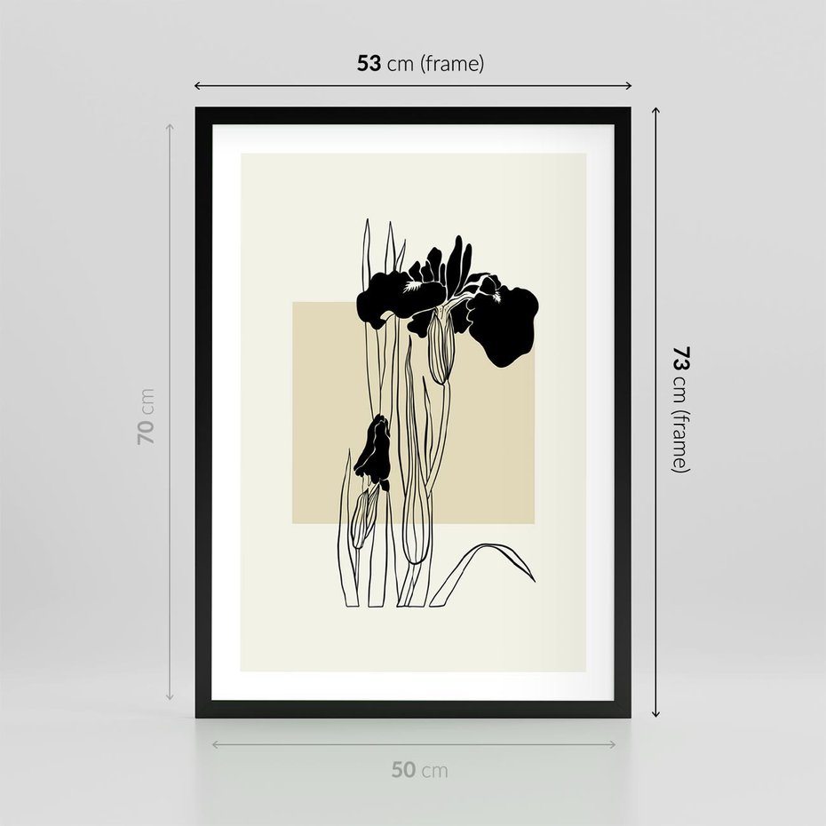 Plakat w ramie 50x70 - Rozkwitające w konturach - irys, kwiaty - rama czarna