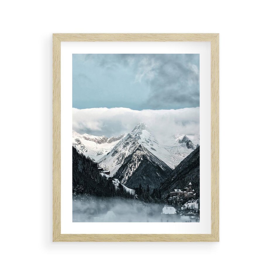Plakat w ramie 40x50 - Magia Zimy w Górach - góry, śnieg - rama drewno