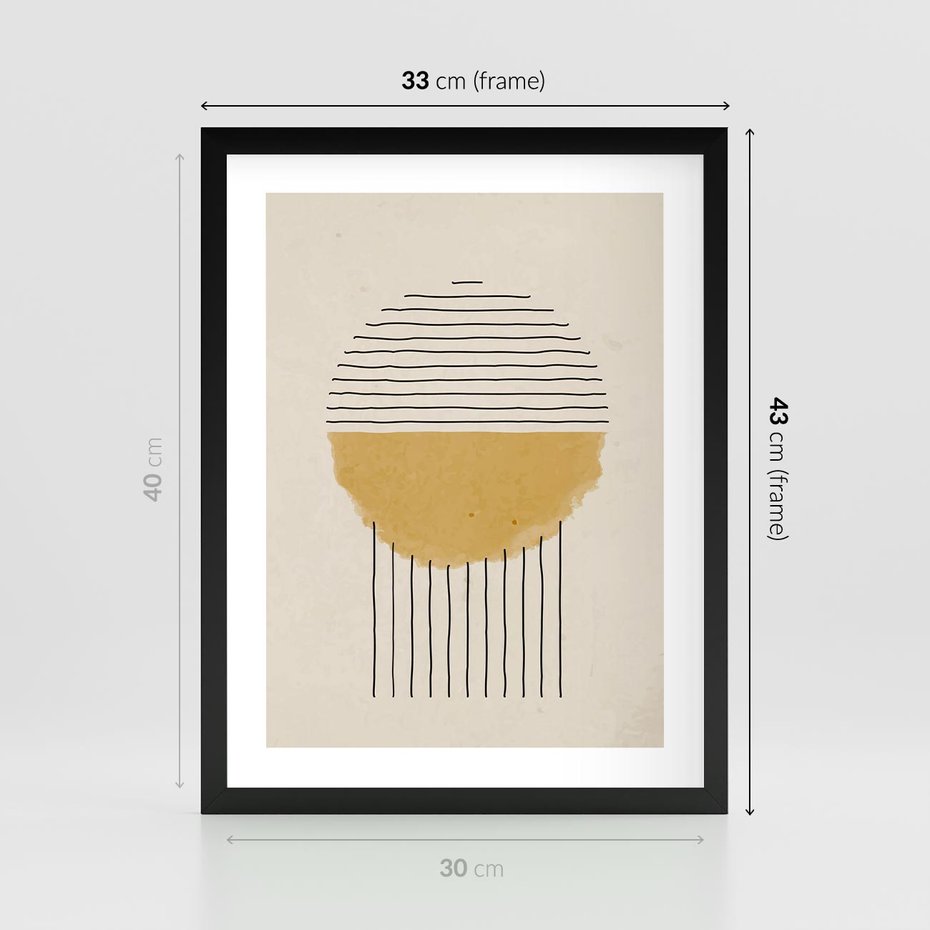 Plakat w ramie 30x40 - Podróżne Kreski - akwarelowa plama, geometryczne szkicowane kształty - rama czarna